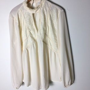 Jones New York White L Lace V-CutOut Tunic Top